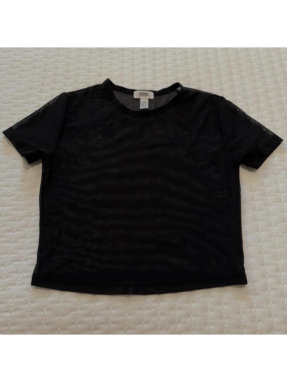Pink By Victoria’s Secret Black Sheer Mesh Crop Top T Shirt Sz S Small